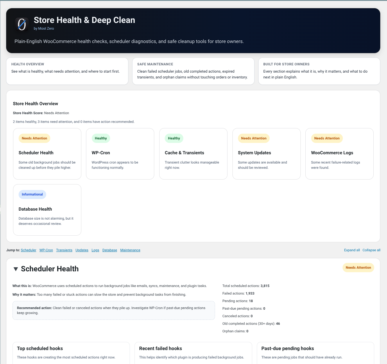 Store Health & Deep Clean Store Health Overview & Admin Panel